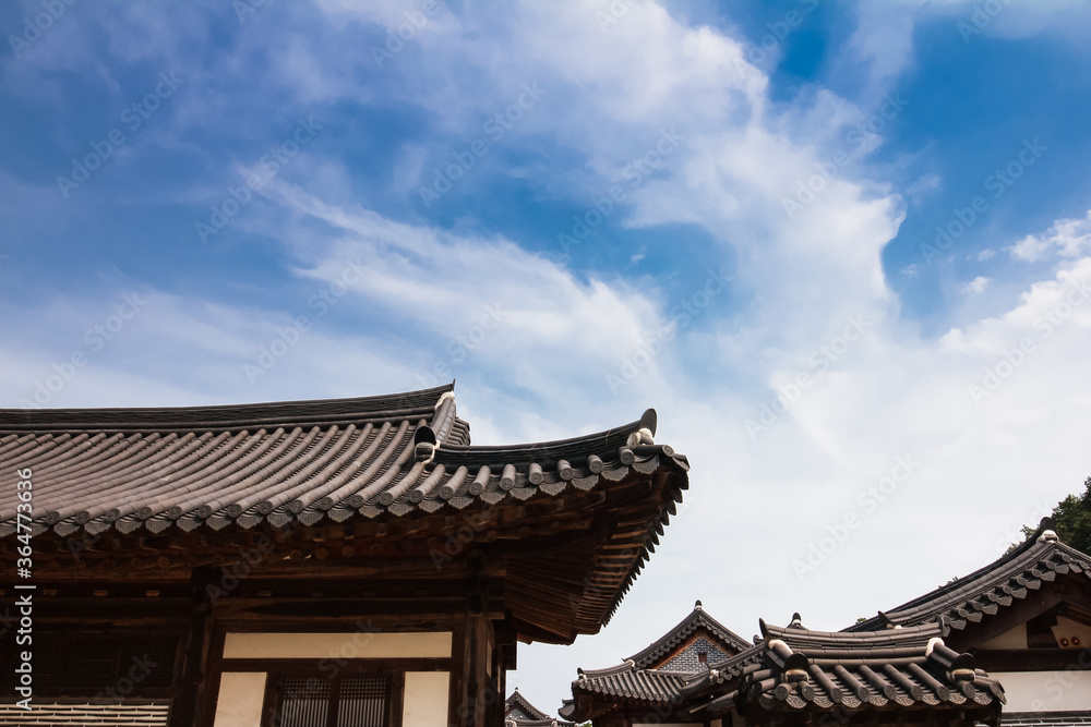 Korean Traditional House with beautiful cloud for design write Korean Traditional House with beautiful cloud for design write