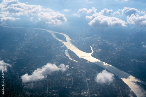 Aerial view of Danube river in Budapest area