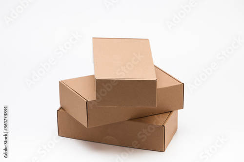 Packing cardboard boxes on white background stack or open © papii