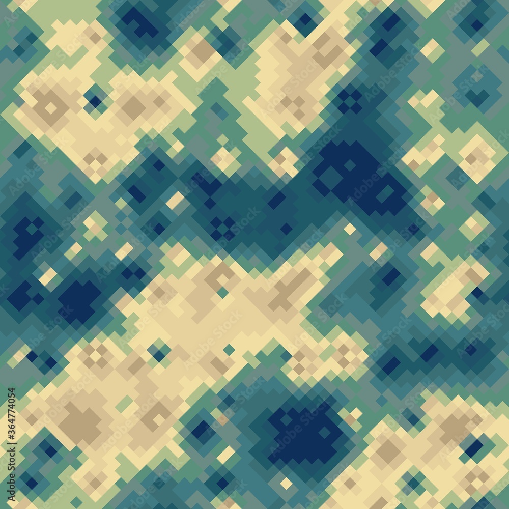 Beige and blue halftones camouflage seamless vector background texture