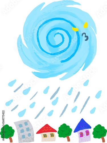 怒っている台風と家