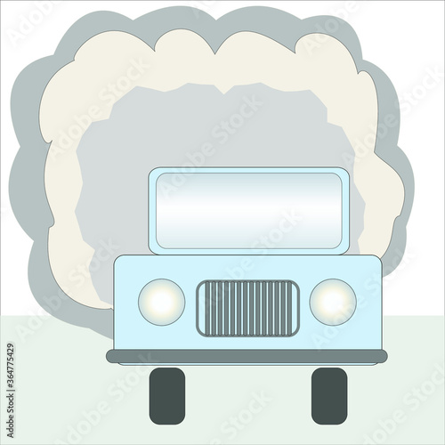 Car with smoke exhaust. Harm to the environment. Old car. Harmful air emissions.