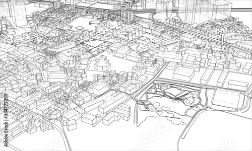 Outline city concept. Wire-frame style