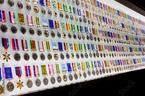 Foto Close up shot of various war medals on display