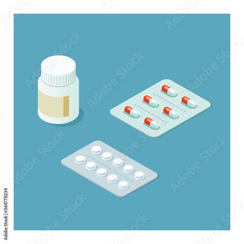 Vector isometric illustration of 
pill capsules medicine 
