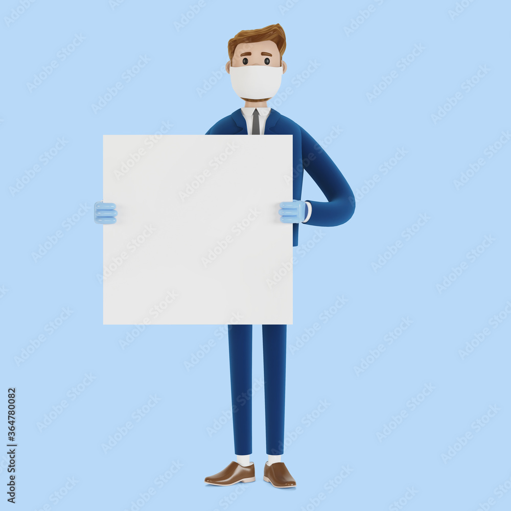 Cartoon character in mask with a poster. 3D illustration Cartoon character in mask with a poster. 3D illustration