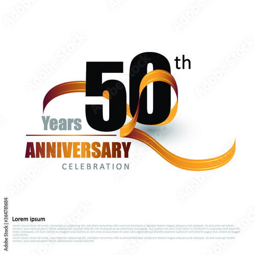 50 years anniversary logo template with ribbon. Poster template for Celebrating 100th event. Design for banner, magazine, brochure, web, invitation or greeting card. Vector illustration