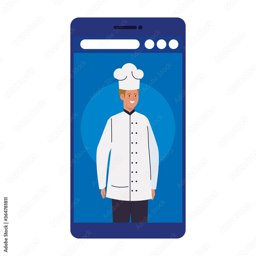 chef man in smartphone design, Workers occupation and jobs theme Vector illustration