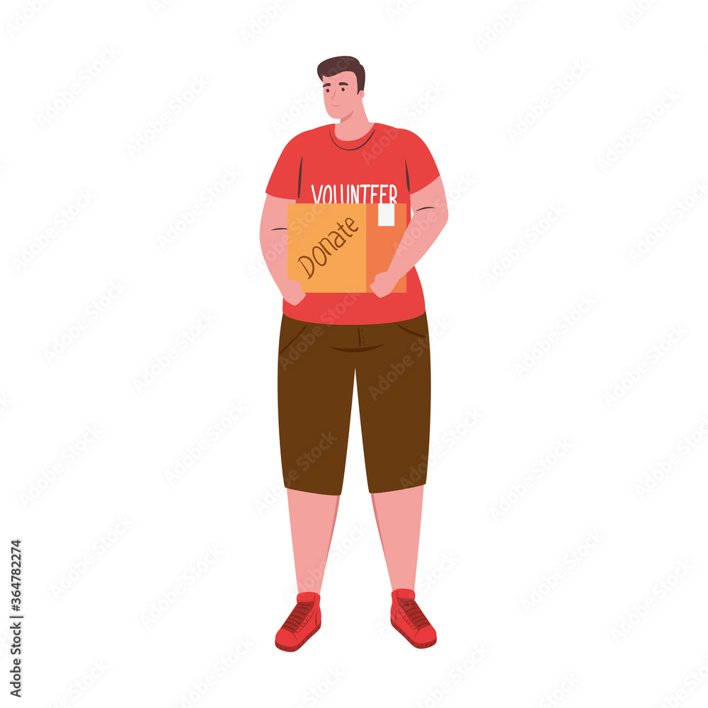 volunteer man with donate box design of Charity community care and work theme Vector illustration volunteer man with donate box design of Charity community care and work theme Vector illustration