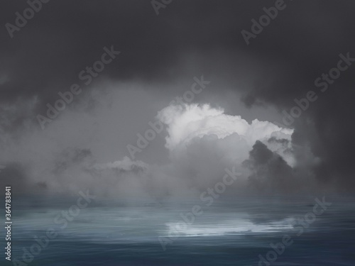 Natural background with stormy clouds in black and white in sea reflection  © olga