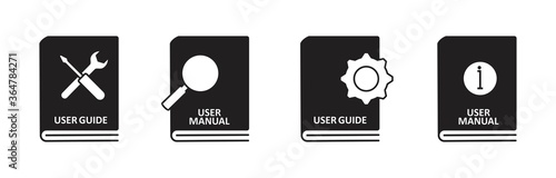 User guide book icon set in flat style. manual user book vector icon for web design isolated on white background photo