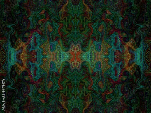 Minimalistic 3d abstract background peacock flame animal faces, masks, kaleidoscope, psychology test. For cards, decor and decoration