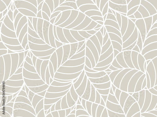 seamless gray abstract background with white leaves