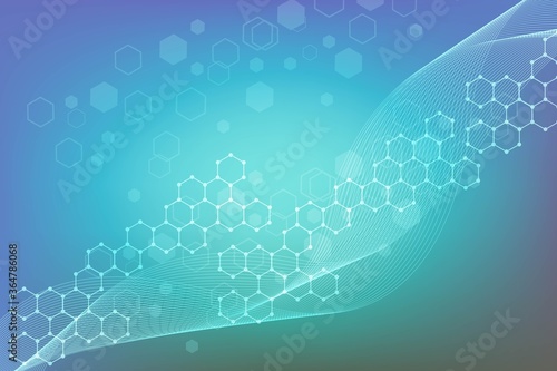 Science network pattern, connecting lines and dots. Technology hexagons structure or molecular connect elements.