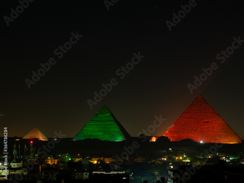 pyramid in giza at night colorful illustrated