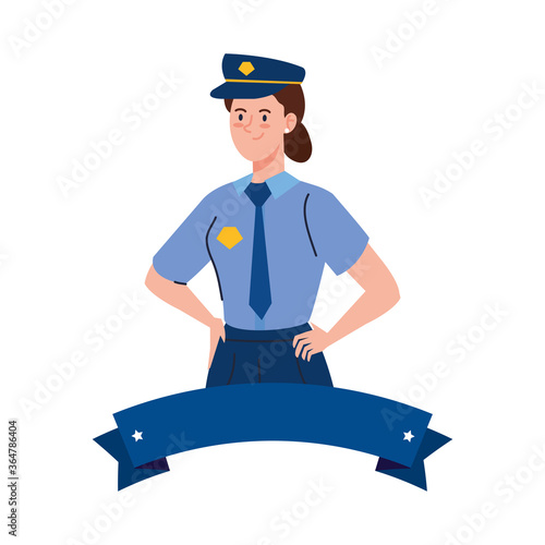 police woman with ribbon design, Workers occupation and jobs theme Vector illustration