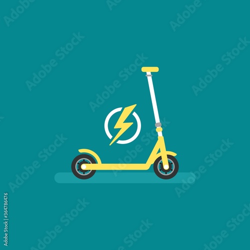 Yellow electric kick scooter or balance bike with lightning bolt icon.