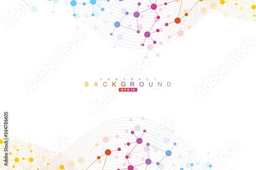 Structure molecule and communication. Dna, atom, neurons. Scientific concept for your design. Connected lines with dots. Medical, technology, chemistry, science background. Vector illustration.