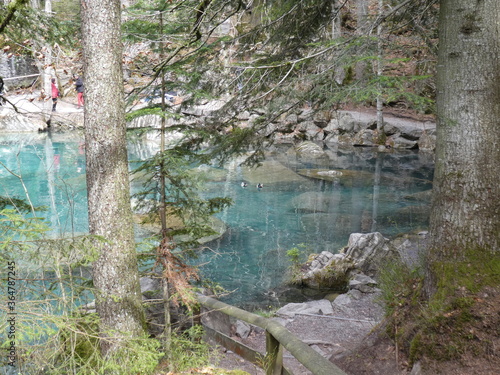 Visite du Lac Bleu, très jolie lac de montagne à Blausee dans le canton de Berne (Suisse)