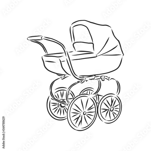 Baby stroller vector sketch icon isolated on background. Hand drawn Baby stroller icon. baby stroller, vector sketch illustration