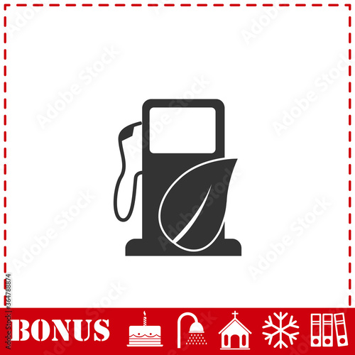 Gas station with leaves icon flat