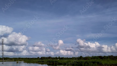 White Clouds Floating Over the Lake in Blue Sky Arrange in Rows HD Timelapse