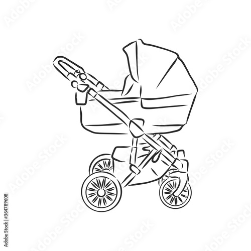 Baby stroller vector sketch icon isolated on background. Hand drawn Baby stroller icon. baby stroller, vector sketch illustration