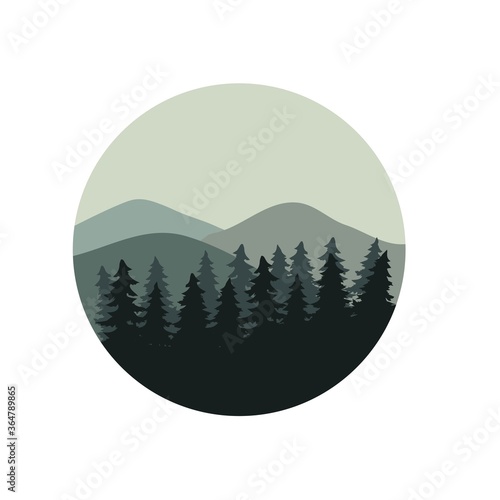 Green mountains in the fog. Seamless background circle