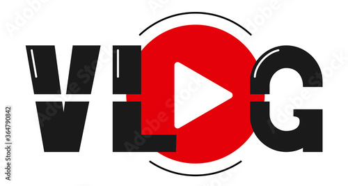 Vlog icon vector illustration. Handwritten text with video play button icon.