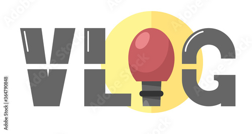 Vlog icon vector illustration. Handwritten text with a microphone icon.