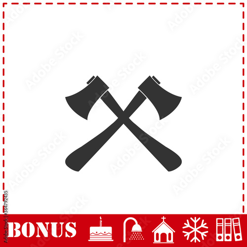 Lumberjack axes crossed icon flat