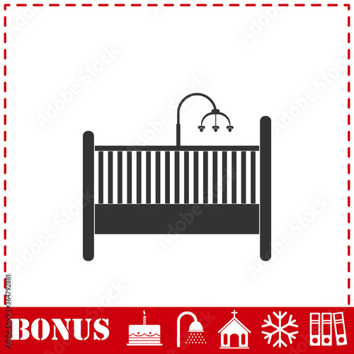 Baby crib icon flat