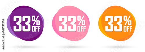 Set Sale 33% off bubble banners, discount tags design template, vector illustration