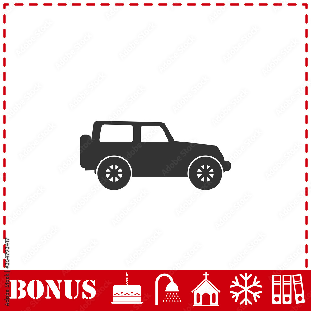 Fototapeta premium Jeep travel icon flat