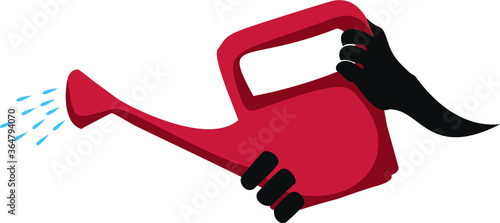 A symbol for watering plants. Hands hold the watering can. Vector isolated illustration.