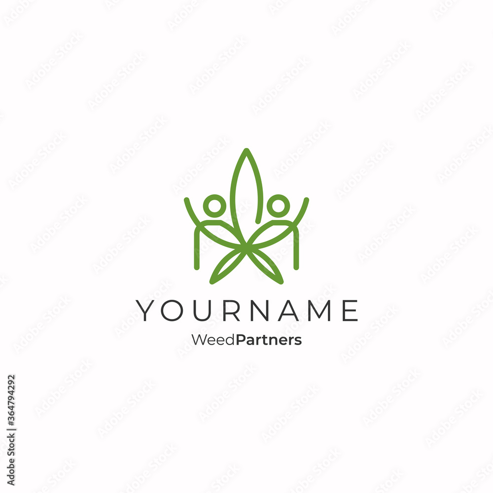 Simple Lined Cannabis or Weed with People Logo Design