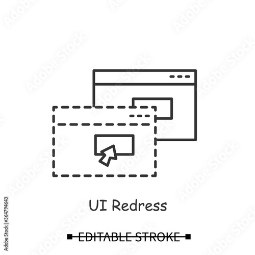 Site fraud icon. Personal data input stealing ui redress forms line pictogram. Concept of cross site internet hacker attack, password and bank information stealth. Editable stroke vector illustration