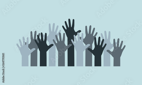 Group people hands up, volunteer or voting concept background, human hand.