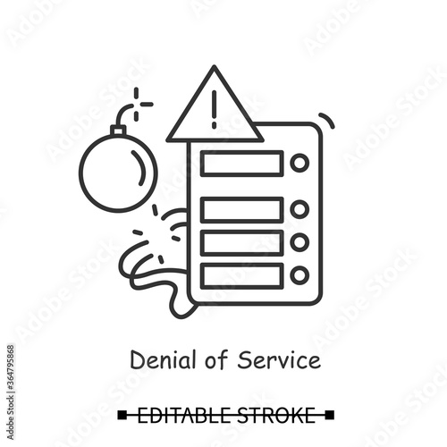 DDOS attack icon. Denial of service web site hacker attack linear pictogram. Concept of request flood and internet server overload. Editable stroke vector illustration for cyber security presentation