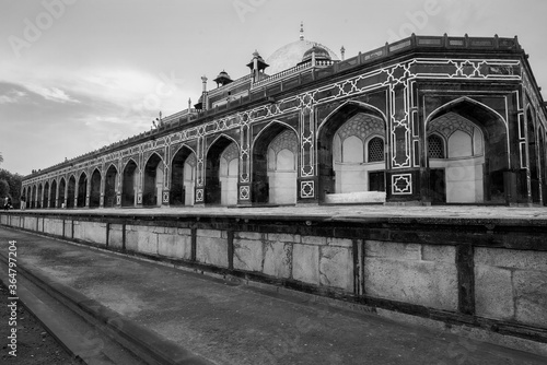 Black and white creative wide angle shot of an Islamic architecture photo