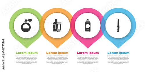Set Perfume, Cream or lotion cosmetic tube, Spray can for hairspray and Nail file. Business infographic template. Vector.