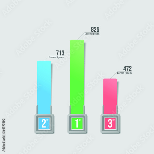 Bar Chart Top 3 Rank Infographic, papercut style with realistic 3d object vector graphic