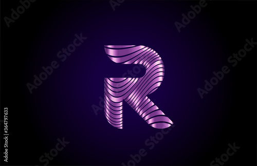 R purple alphabet letter logo icon for company. Metallic line design for coporate identity