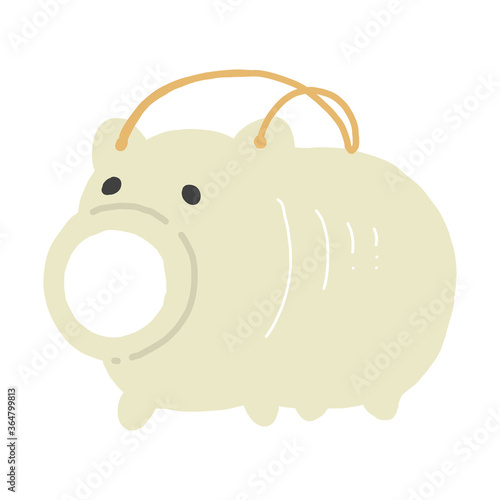 蚊取り豚の手描きイラストアイコン【白背景】	pig-shaped mosquito coil holder flat illustration vector icon