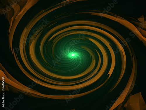 Green color supernova light with yellow swirl art printed on dark illustration vector art.