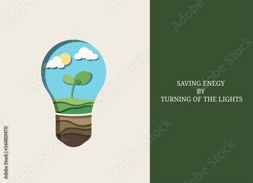 climate change by reducing the use of energy, the ecosystem in the bulb symbol, save the world by turning off the light.