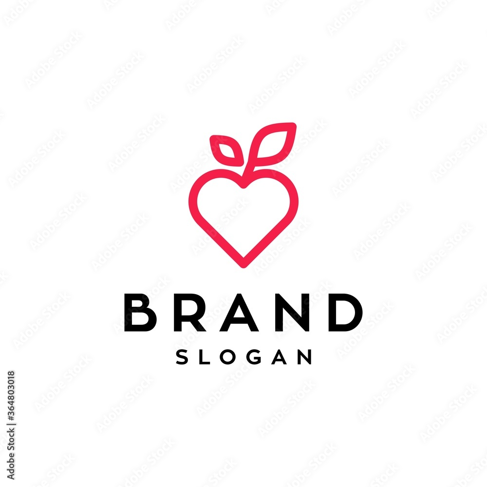  heart fruit logo icon line ,love symbol with leaf illustration design