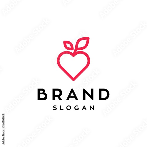  heart fruit logo icon line ,love symbol with leaf illustration design