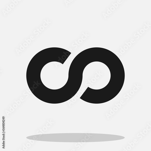 Infinity symbol black and white vector icon.