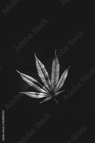 metallic cannabis leaf black and white vertical